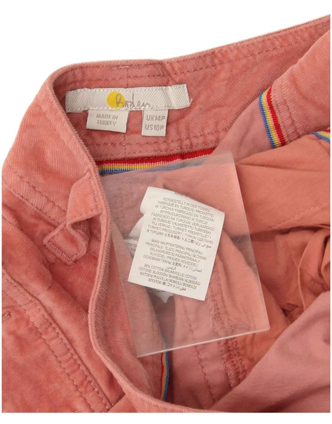 BODEN Pantalon de jogging court en velours côtelé pour femme UK 14 Large W34 L25 Rose