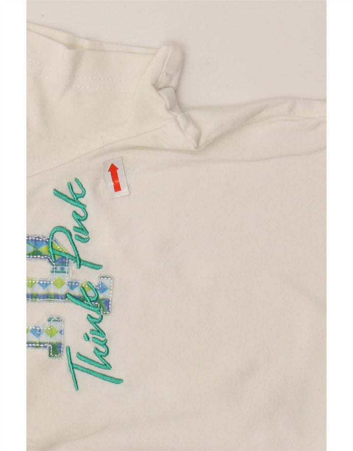 THINK PINK Polo graphique pour femme UK 8 petit coton blanc