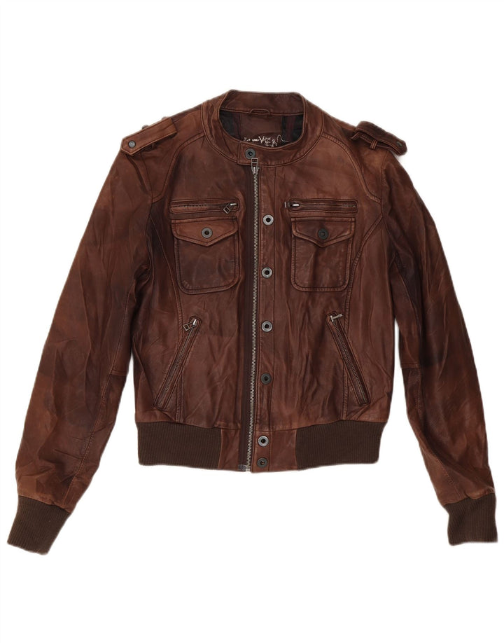 Veste en cuir militaire vintage pour garçons 11-12 ans XL Cuir marron