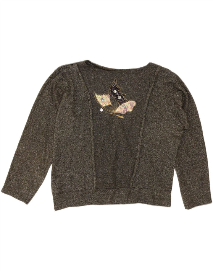 VINTAGE Femme Sweat-shirt graphique surdimensionné Jumper UK 10 Petit Gris