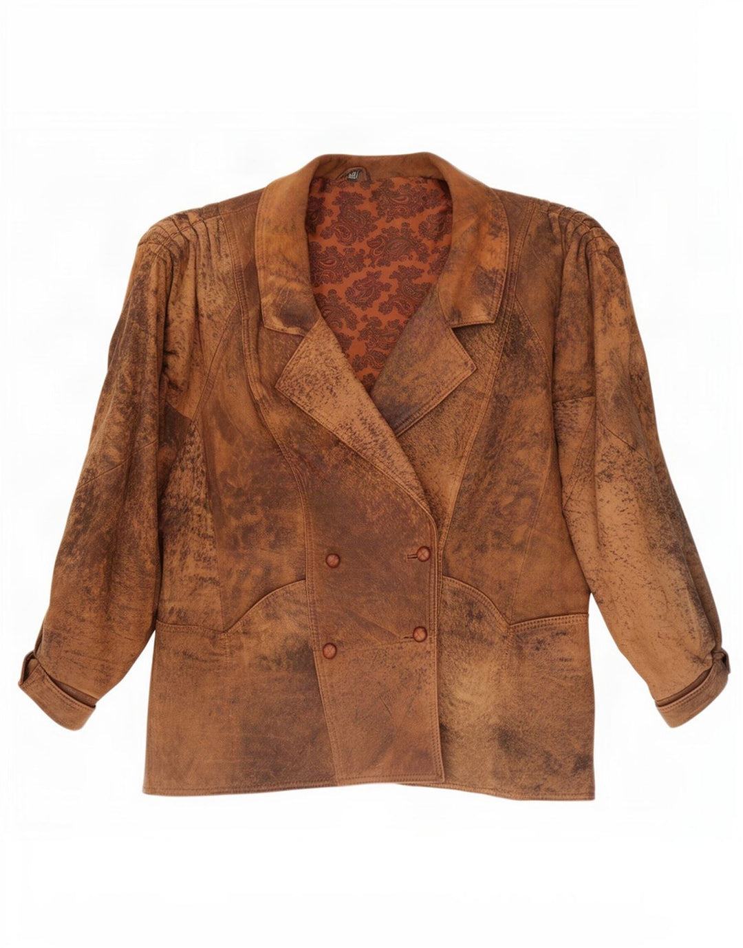 veste en cuir surdimensionnée double poitrine vintage femme EU 46 XL Marron