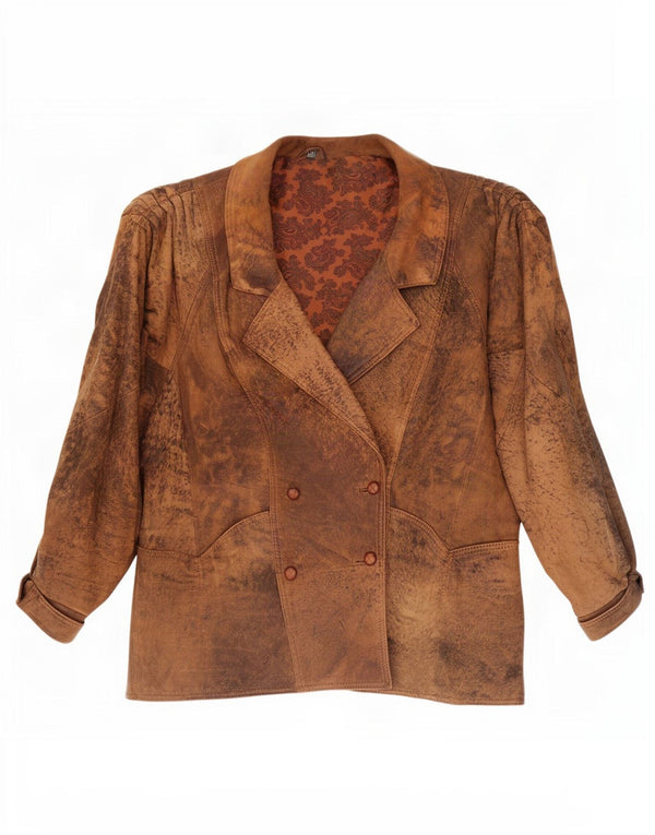 veste en cuir surdimensionnée double poitrine vintage femme EU 46 XL Marron