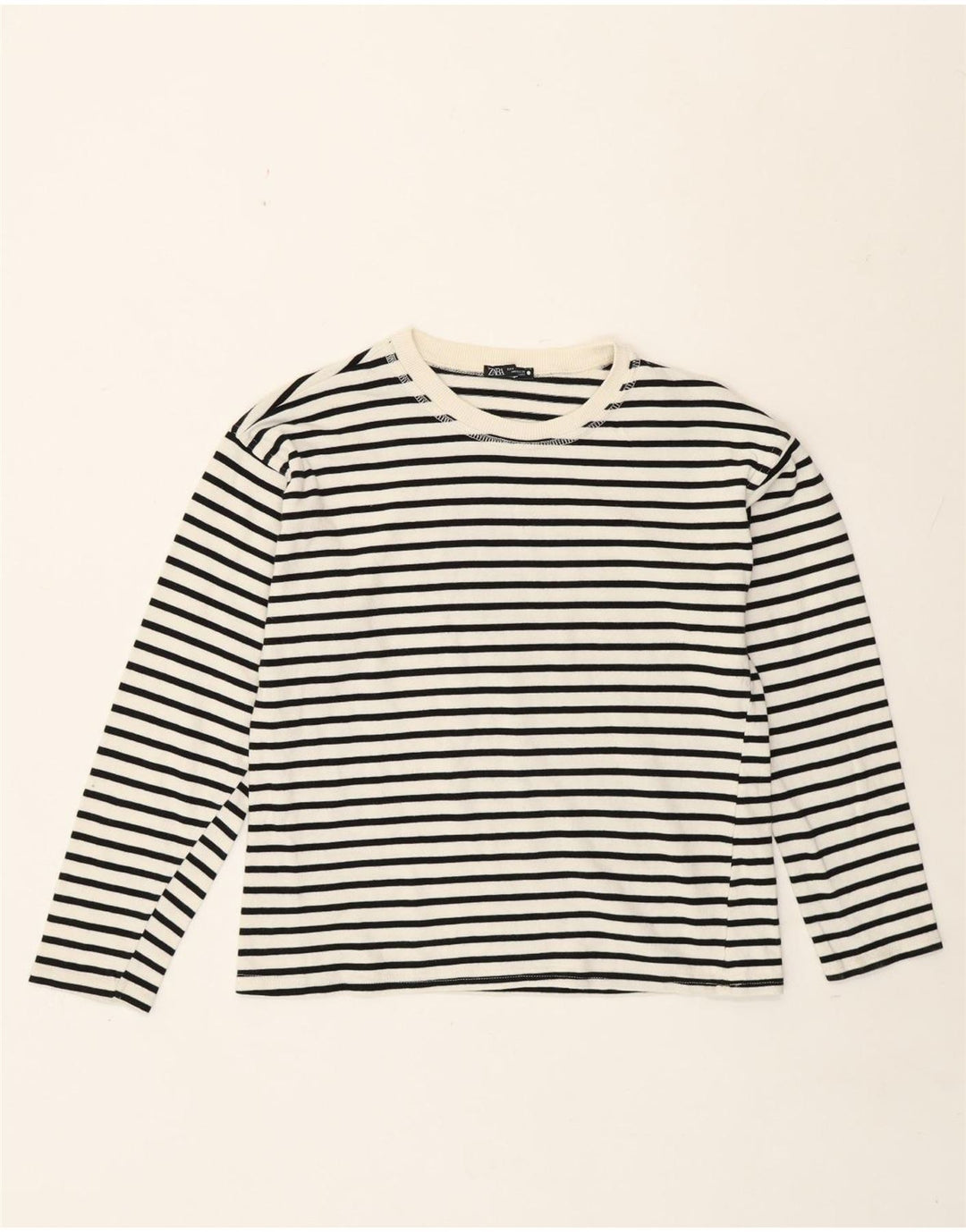 Zara Femme Top Manches Longues UK 10 Petit Rayé Blanc