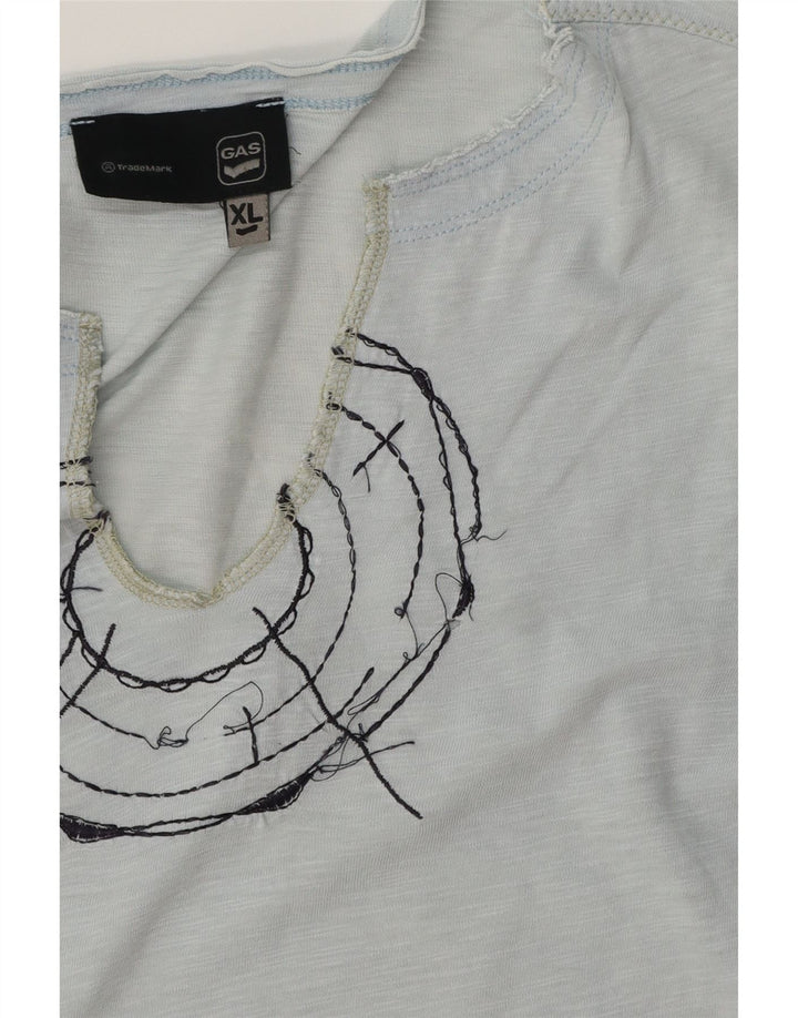 GAS T-Shirt Graphique Homme Top XL Bleu Moucheté