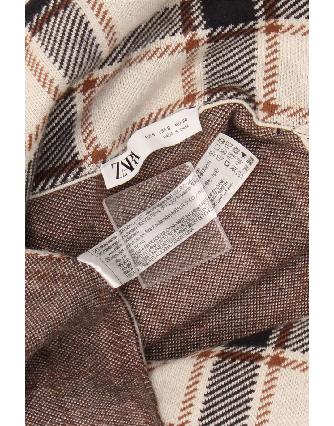 Zara Manteau croisé pour femme UK 10 Petite viscose à carreaux beige