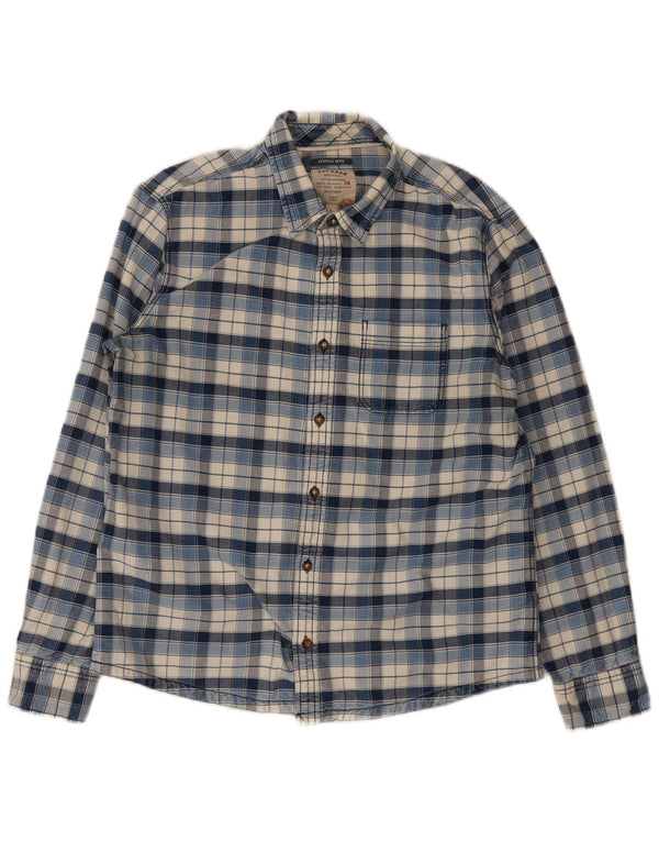 Fat Face Chemise en flanelle pour homme en coton à grands carreaux bleus