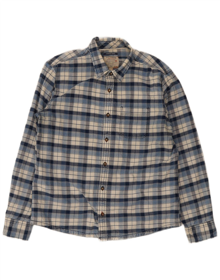 Fat Face Chemise en flanelle pour homme en coton à grands carreaux bleus