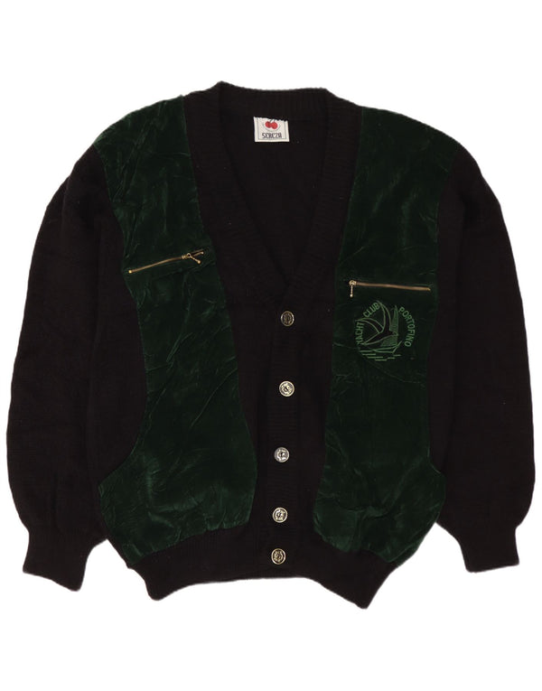 vintage Mens Cardigan Pull XL Noir Colorblock