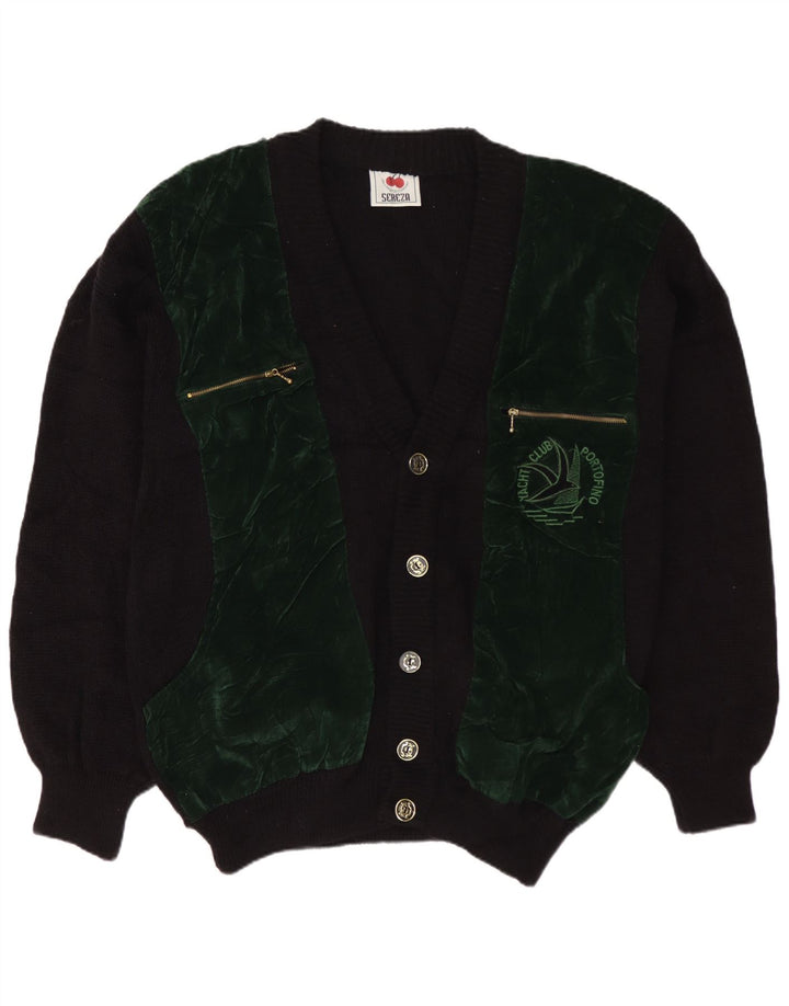 vintage Mens Cardigan Pull XL Noir Colorblock