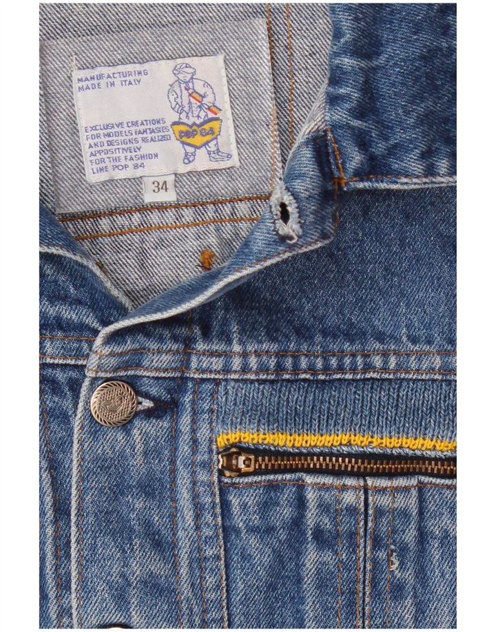 POP 84 Gilet court en jean pour femme UK 2 2XS Bleu