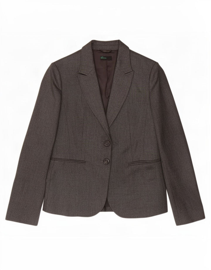 Benetton Veste blazer à 2 boutons pour femme UK 10 Petit chevron gris