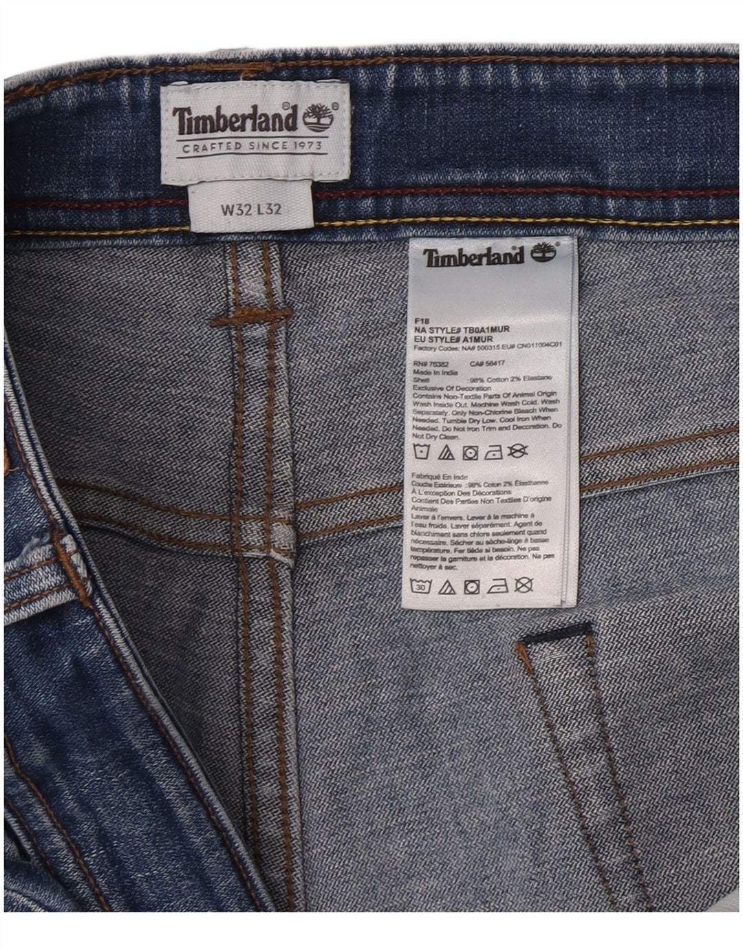 Timberland Jean Droit Clark Homme W32 L32 Bleu Coton