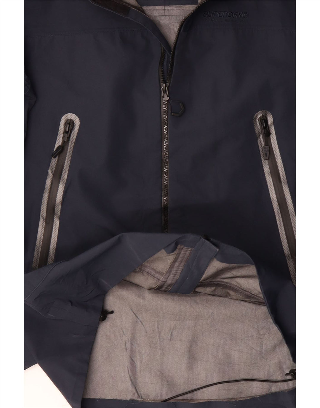 SUPERDRY Veste imperméable à capuche pour hommes UK 36 Small Bleu Marine Polyester