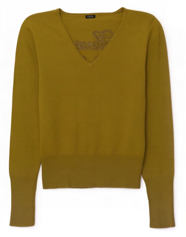 Guess Pull graphique à col en V pour femme UK 16 Viscose vert moyen
