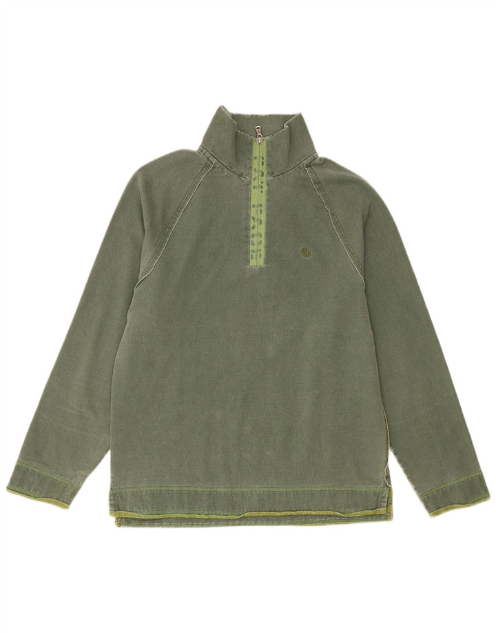 Fat Face Sweat-shirt à col zippé pour homme Petit coton vert