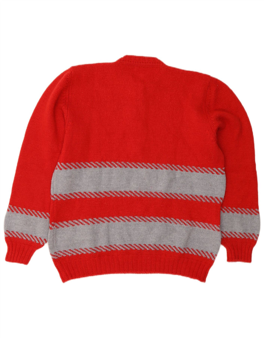 vintage Womens Button Neck Jumper Pull UK 14 Moyen Rouge Rayé