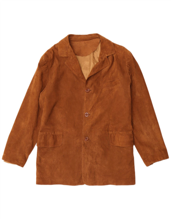 vintage Homme 3 Boutons Blazer En Daim Veste IT 48 Cuir Marron Moyen
