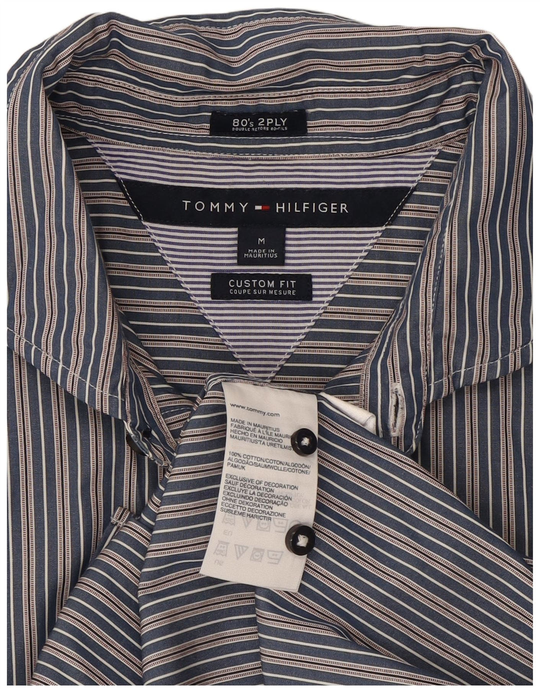 Tommy Hilfiger Chemise Custom Fit Homme Bleu Marine Rayé Coton