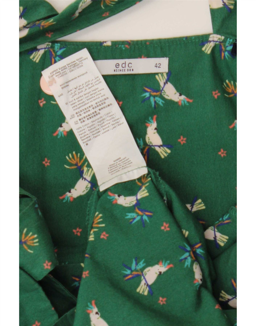 EDC Robe Licou Femme IT 42 Coton Floral Vert Moyen
