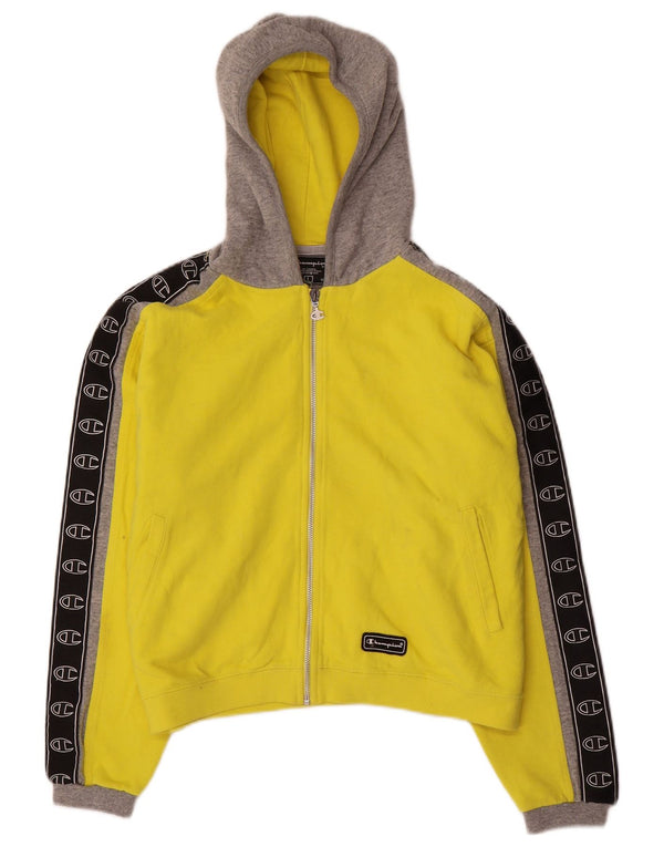 Champion Pull à capuche zippé graphique pour femme UK 16 Large Jaune Colorblock