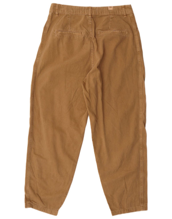Zara Womens High Waist Loose Fit Chino Trousers EU 38 Small W28 L26 Brown