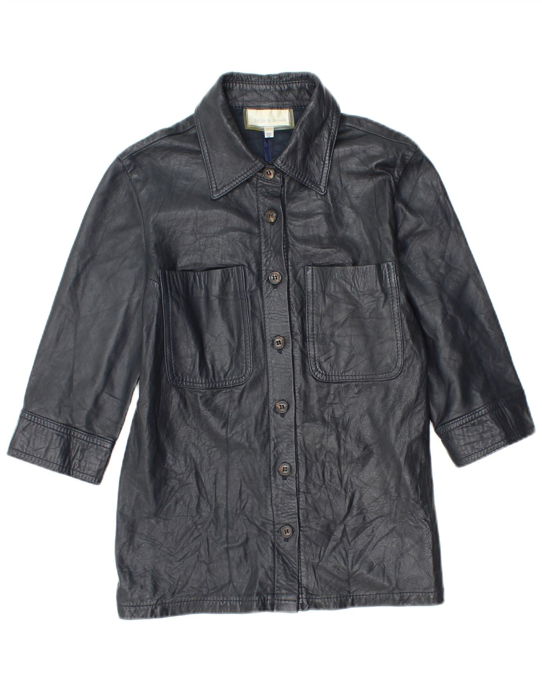 Les Copains Veste en cuir à manches 3/4 pour femme IT 42 Cuir bleu marine moyen