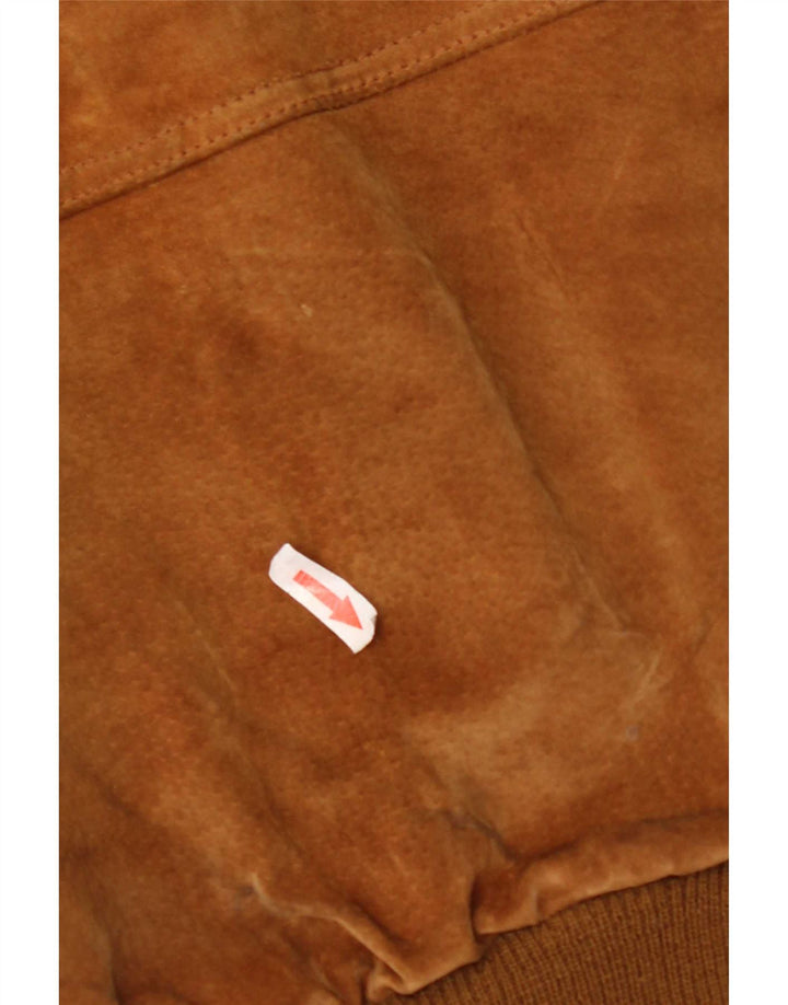 vintage Mens Suede Bomber Jacket UK 40 Grand Marron Polyester