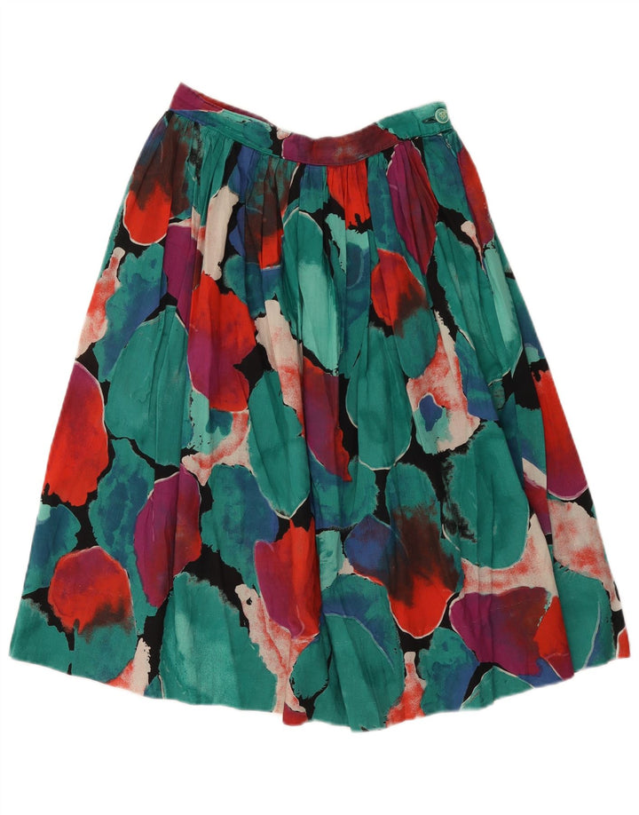 Jupe plissée à motif abstrait vintage pour femmes W26 petite multicolore