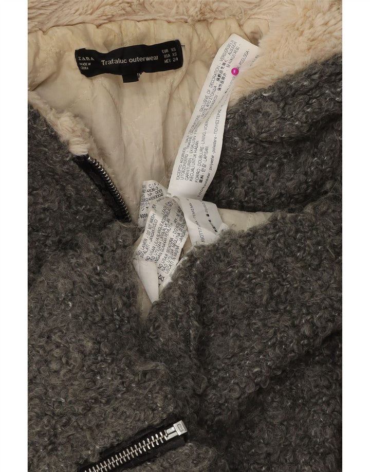 Zara Veste bomber surdimensionnée à capuche pour femme UK 6 XS Gris Polyester