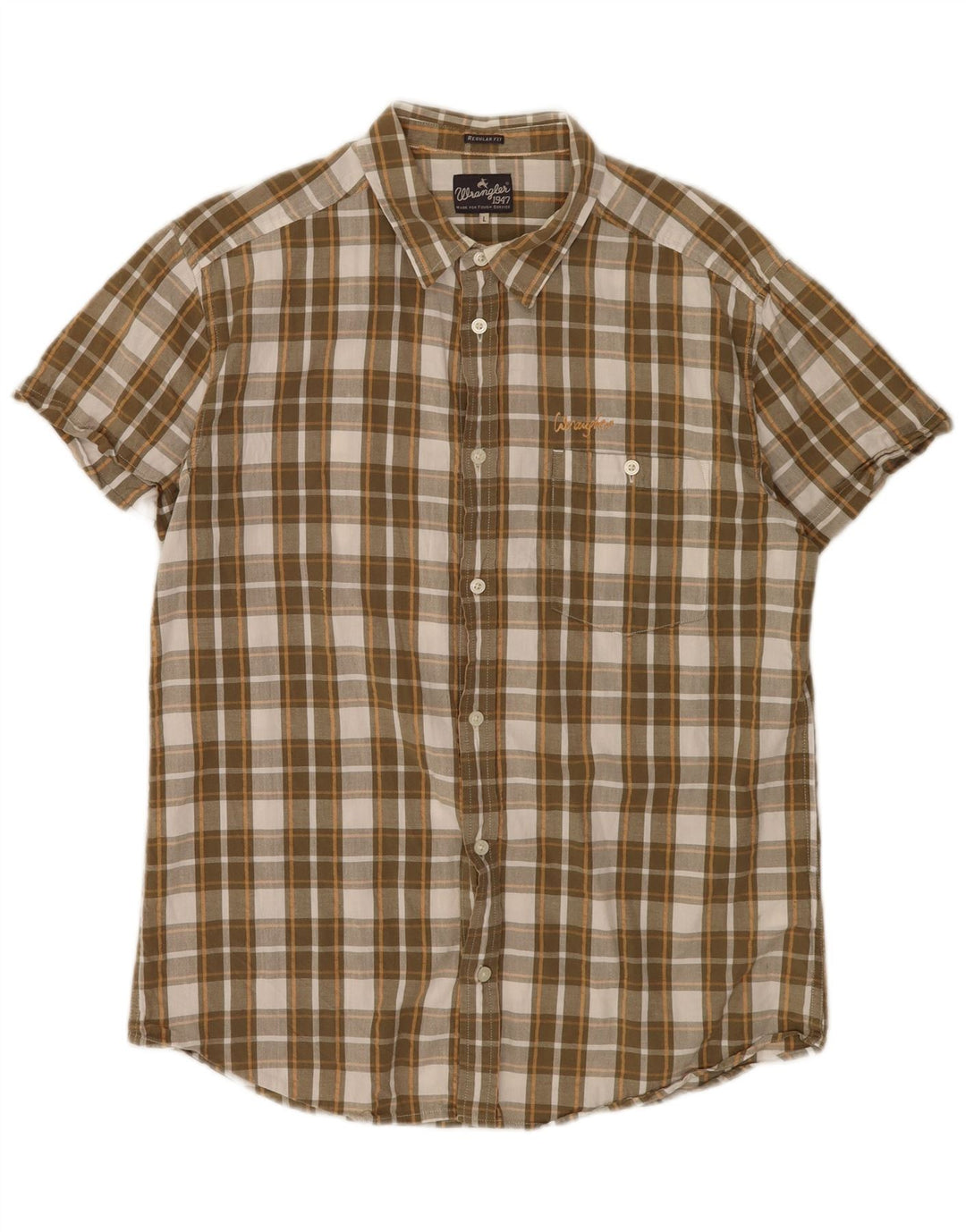 Wrangler Chemise à manches courtes pour homme Coupe classique en coton à carreaux marron
