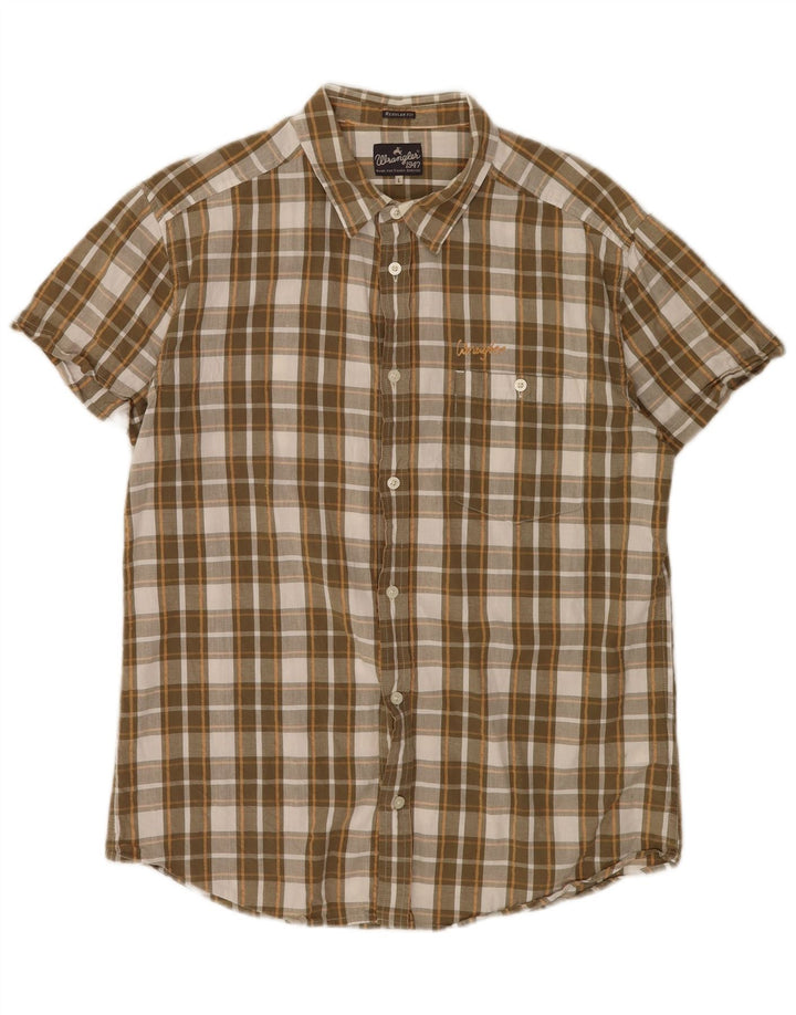 Wrangler Chemise à manches courtes pour homme Coupe classique en coton à carreaux marron