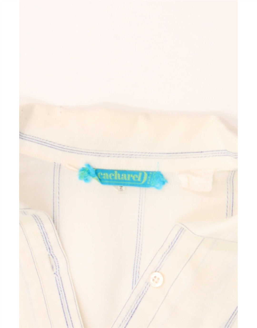 Cacharel Chemise pull à manches courtes pour femme UK 12 Medium White Pinstripe