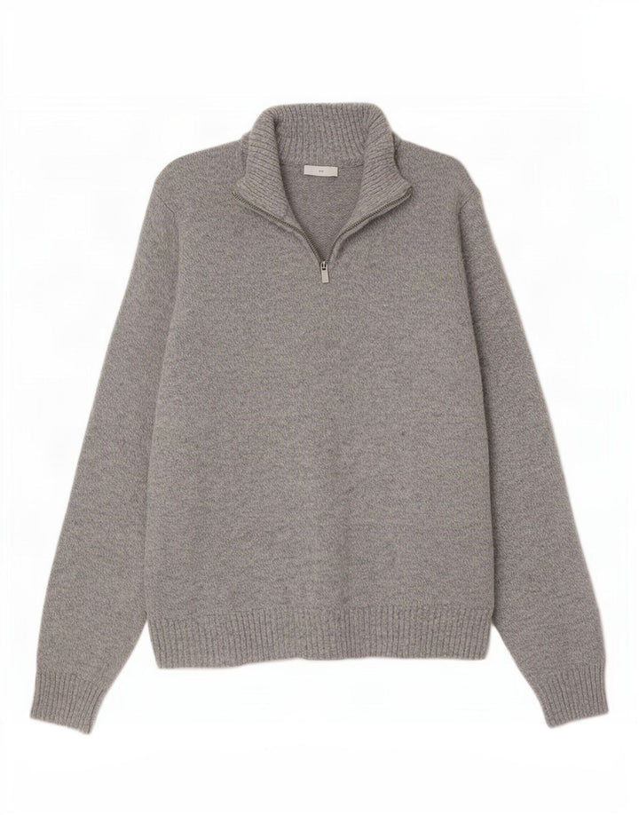Marks & Spencer Pull Col Zippé Homme Gris Moyen Laine