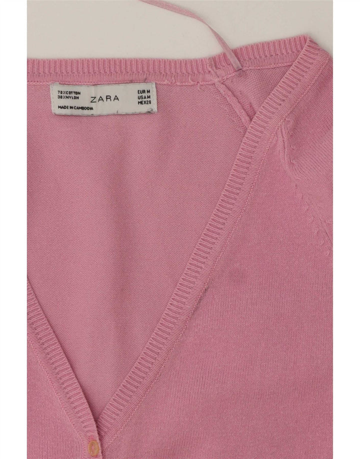 Zara Cardigan Femme Pull UK 12 Coton Rose Moyen