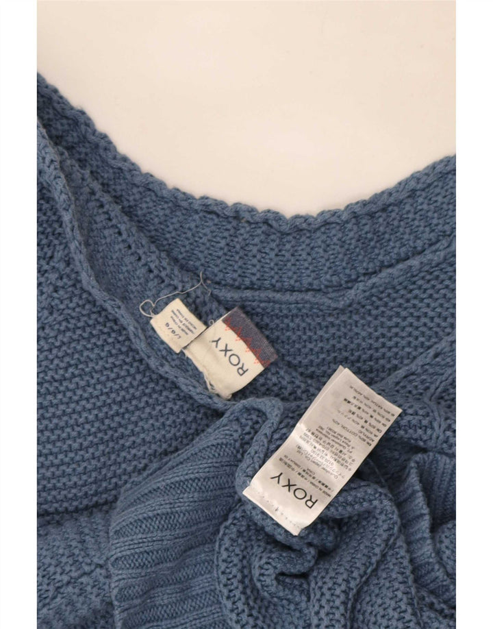 Roxy Pull court surdimensionné à col en V pour femme UK 16 Large Bleu Coton