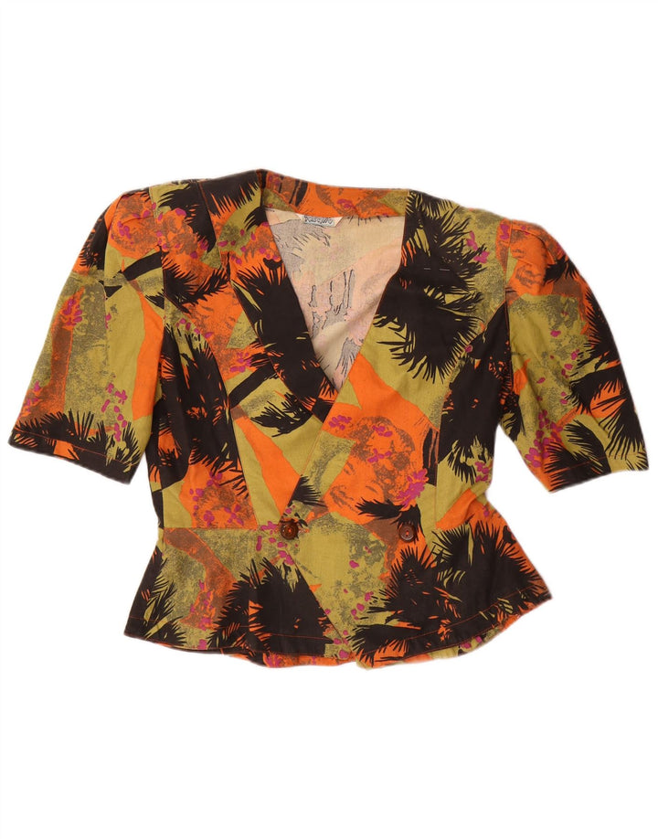 VINTAGE Femmes Motif Abstrait Chemise Blouse UK 14 Moyen Multicolore