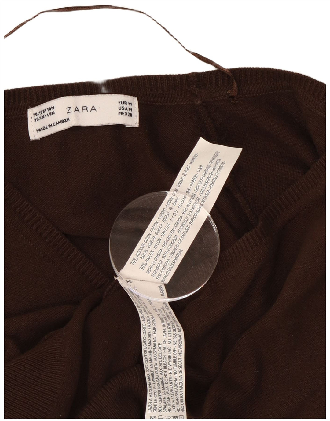 Zara Cardigan Femme Pull UK 12 Coton Marron Moyen