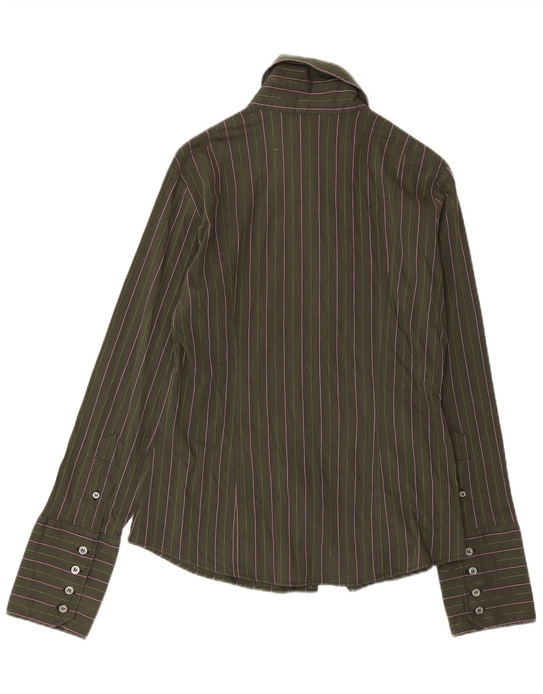 Benetton Chemise Femme UK 44 Grand Coton Rayé Vert