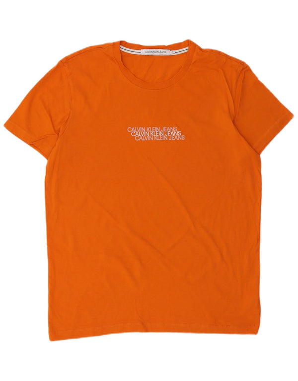 Calvin Klein Jeans T-Shirt Graphique Homme Top XL Orange Coton