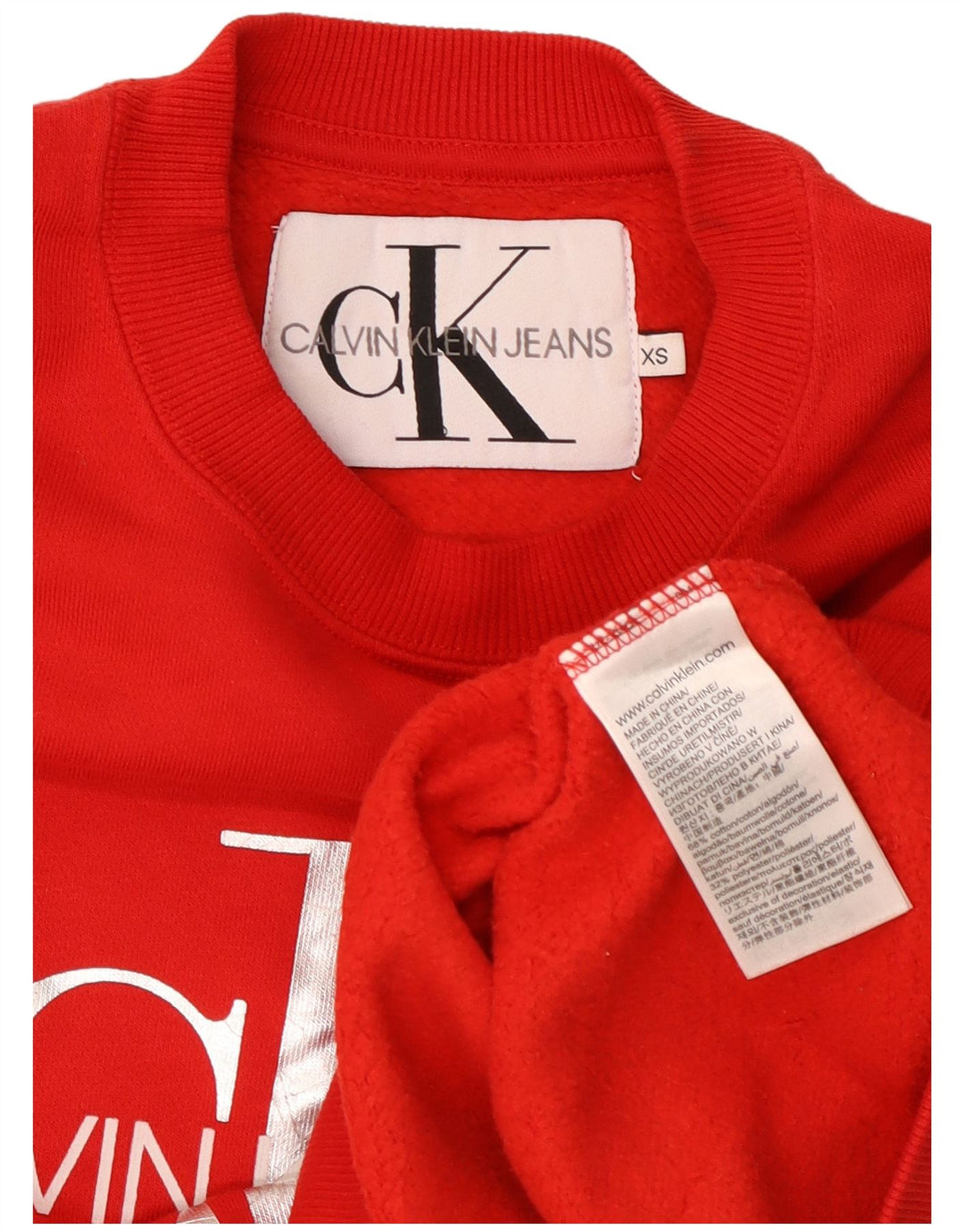 CALVIN KLEIN JEANS Sweat-shirt court surdimensionné pour femme UK 6 XS Rouge