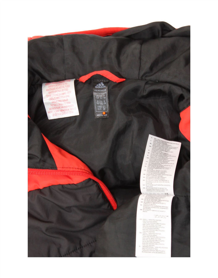 ADIDAS Girls Hooded Padded Jacket 7-8 Years Red Colourblock Polyester Vintage Adidas and Second-Hand Adidas from Messina Hembry 