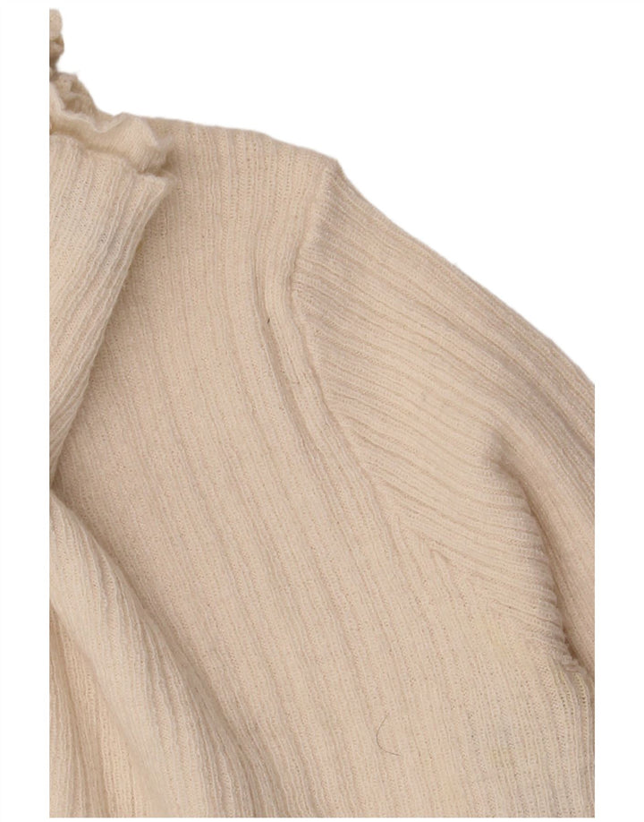 Zara Pull court à col roulé pour femme UK 8 Petit Polyester Blanc cassé