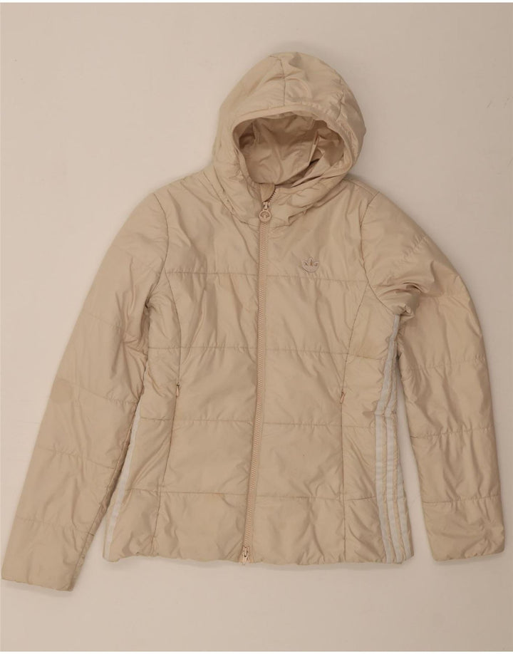 Adidas Veste rembourrée à capuche pour femme UK 14 Medium Off White Polyester