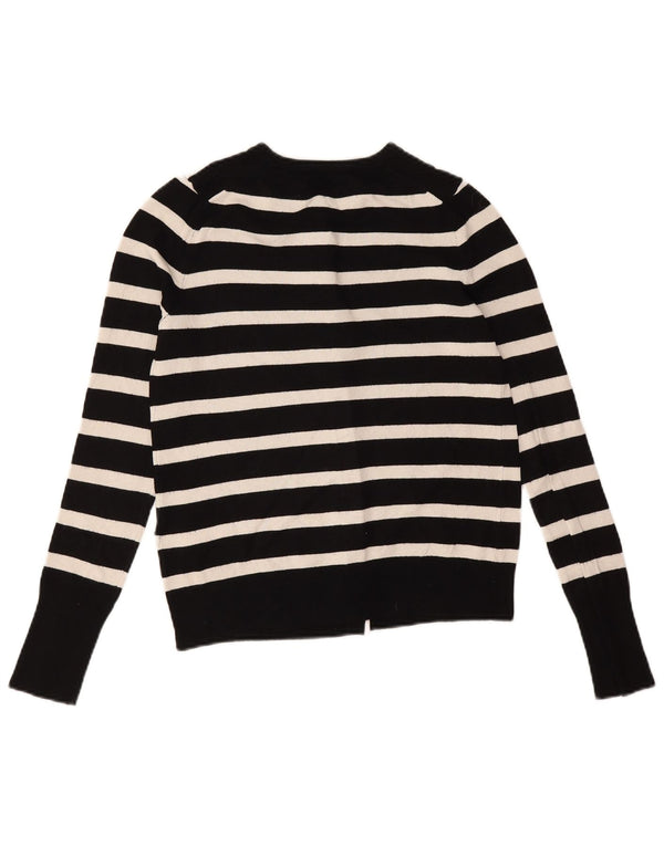 Zara Femme Cardigan Pull UK 10 Petite Viscose Rayée Noire