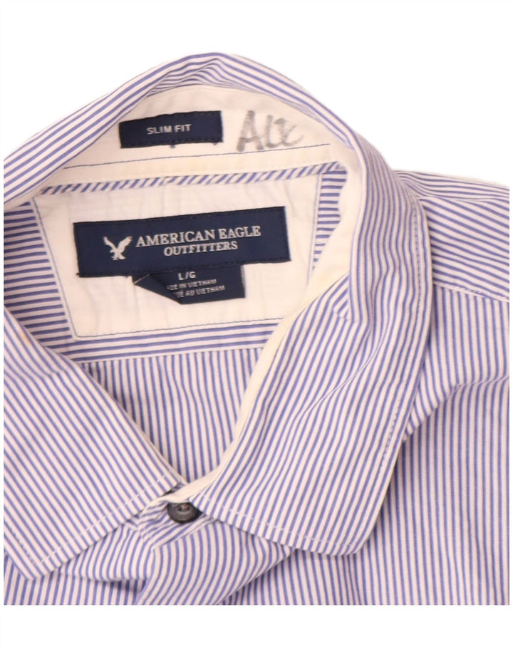 American Eagle Chemise cintrée pour homme en coton à rayures bleues