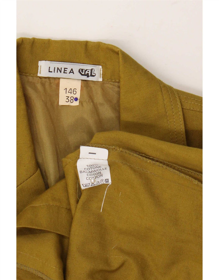 vintage Femmes 3/4 Manches 2 Bouton Blazer Veste EU 38 Moyen Kaki Coton