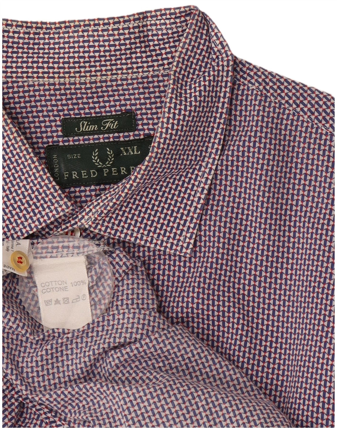 Fred Perry Chemise coupe slim pour homme 2XL en coton géométrique bleu marine