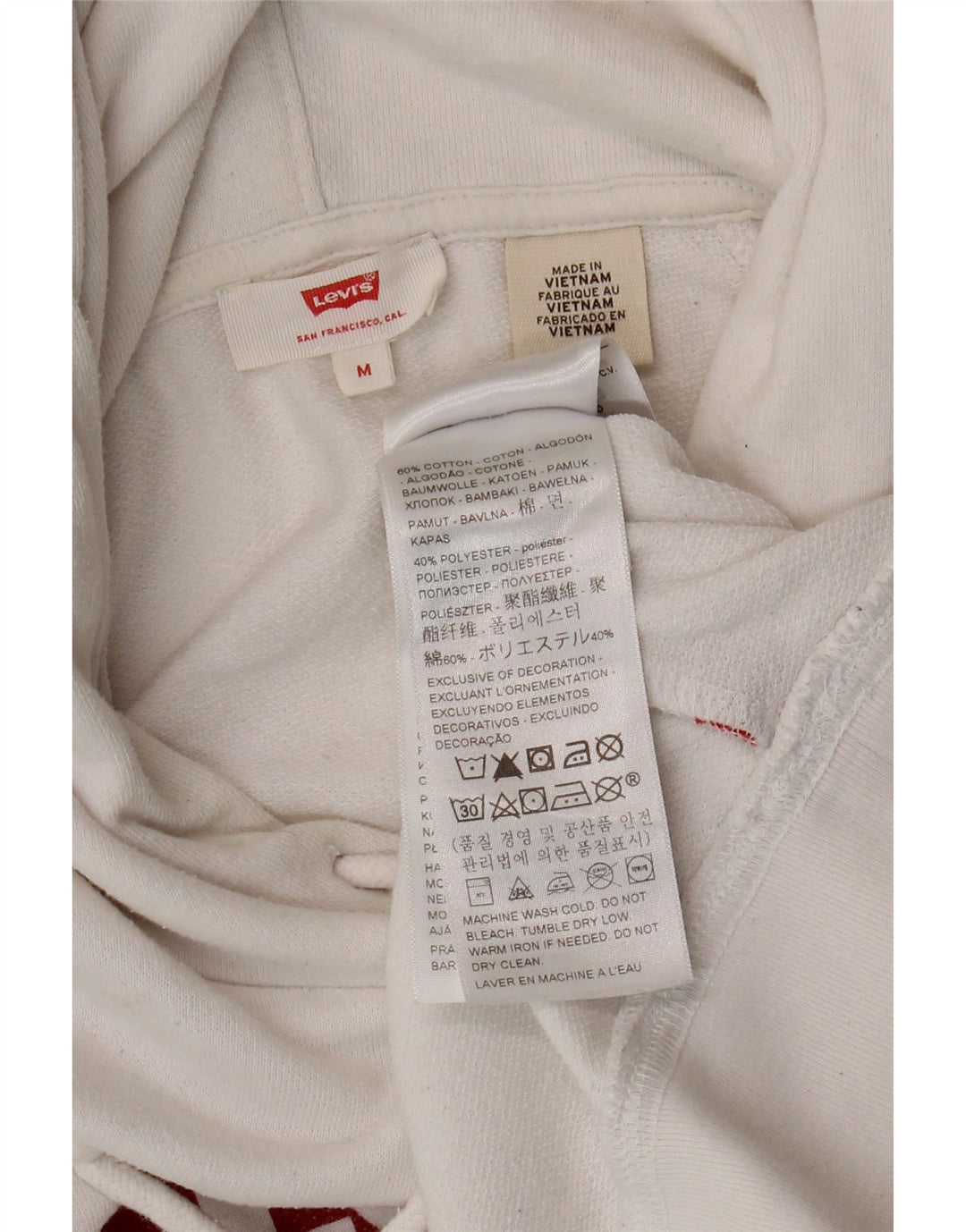LEVI'S Pull à capuche graphique pour femme UK 14 en coton blanc moyen