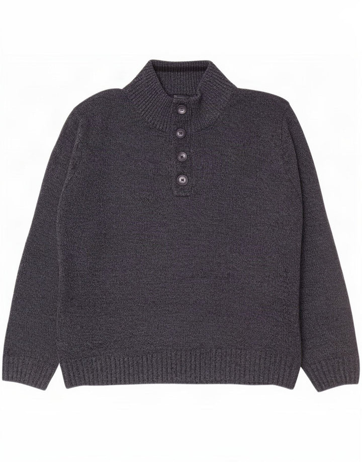 Marks & Spencer Pull à col boutonné pour homme Taille L Bleu marine moucheté