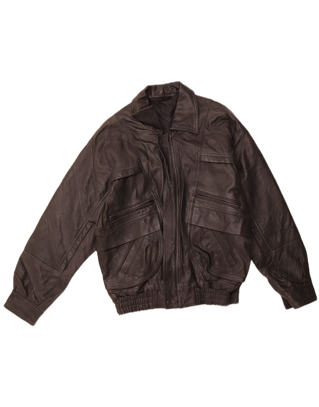 VINTAGE Veste en cuir homme EU 46 Petit cuir noir